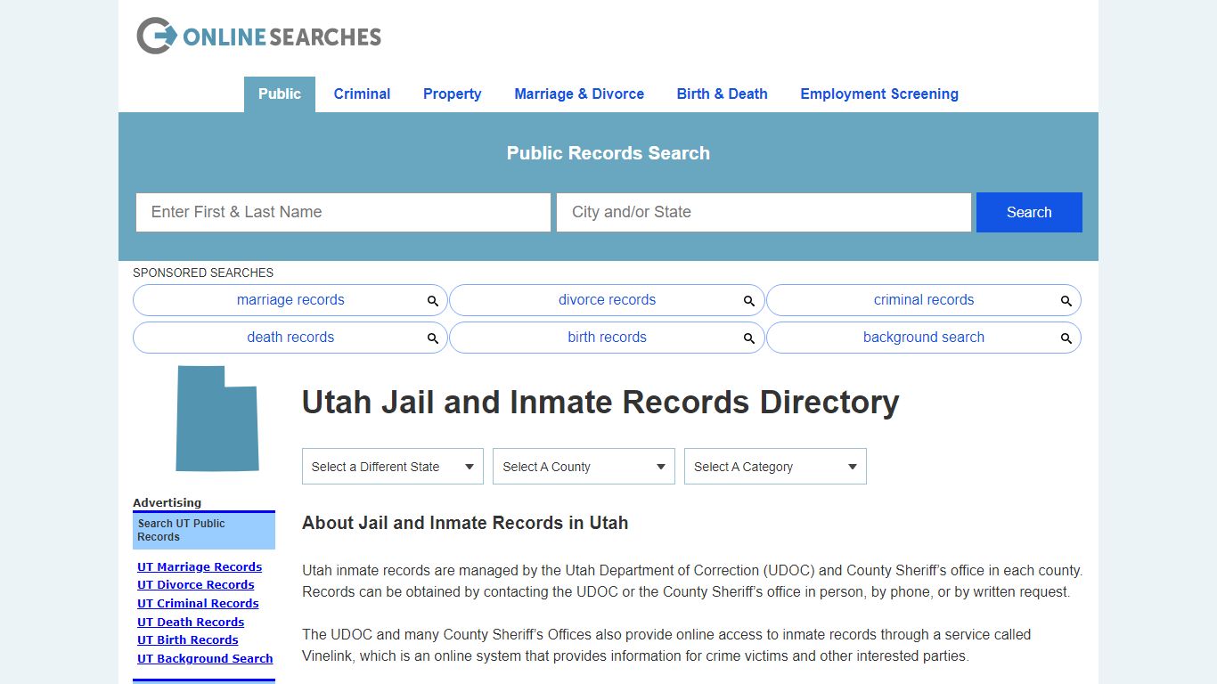 Utah Jail and Inmate Records Search Directory - OnlineSearches.com